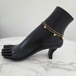 Double Layer Gold Plated Anklet with Cube Charms
